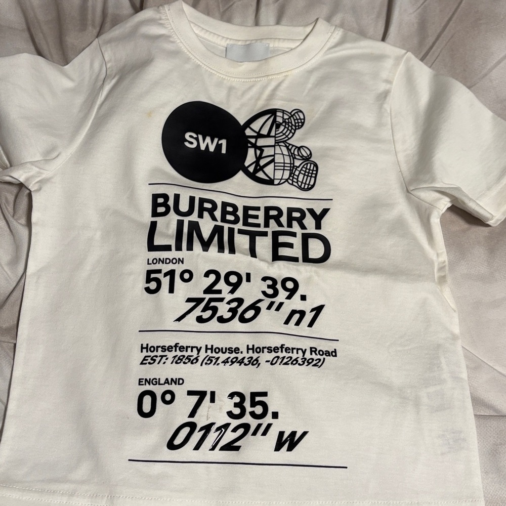 Burberry Cream Graphic Tee with Black Print